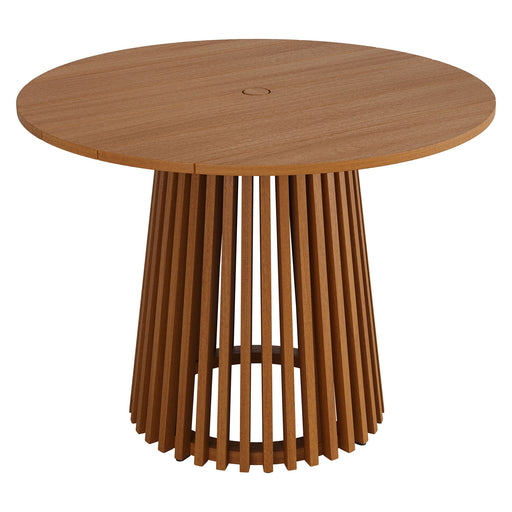 Modway Lane 39 Inch Round Outdoor Teak Wood Dining Table in Natural - front view