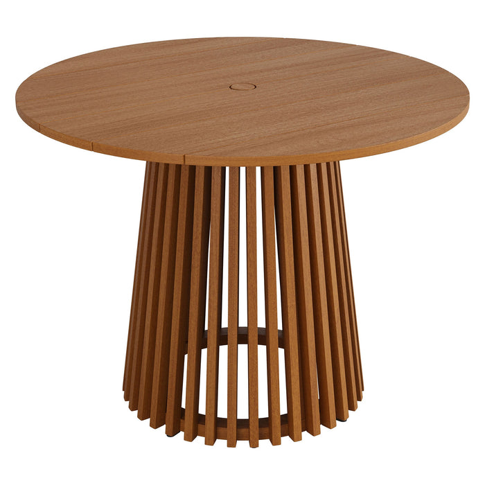 Modway Lane 39 Inch Round Outdoor Teak Wood Dining Table in Natural - front view