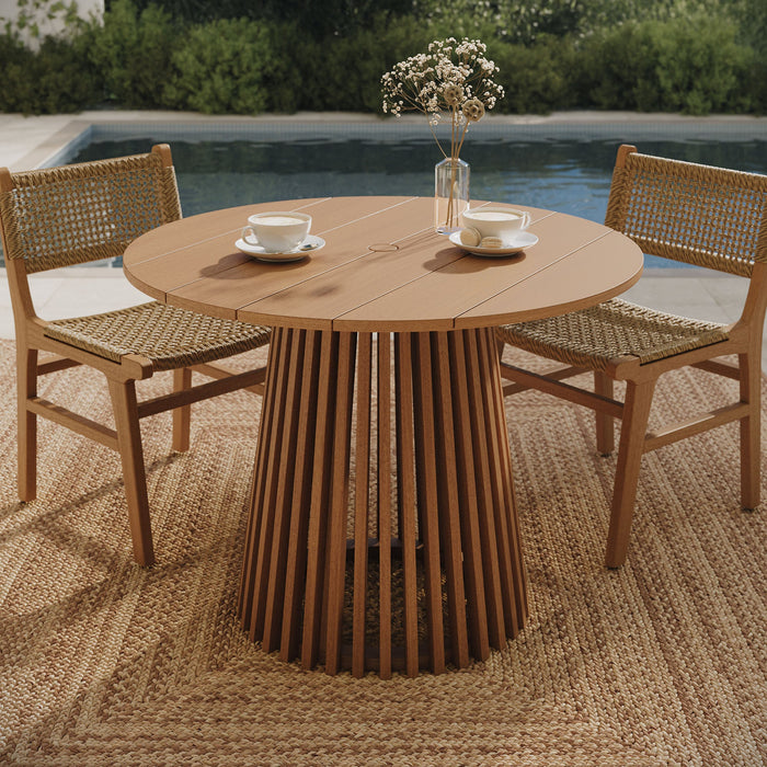 Modway Lane 39 Inch Round Outdoor Teak Wood Dining Table in Natural - lifestyle view 6