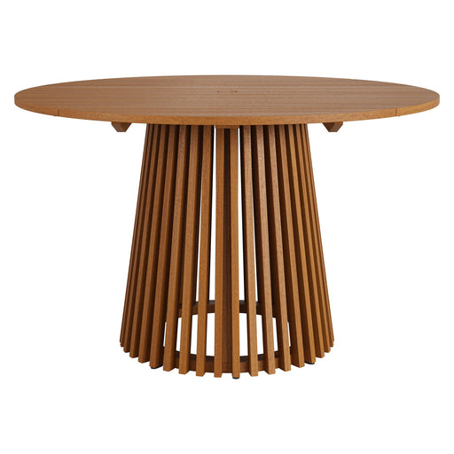 Modway Lane 47 Inch Round Outdoor Teak Wood Dining Table in Natural - front view
