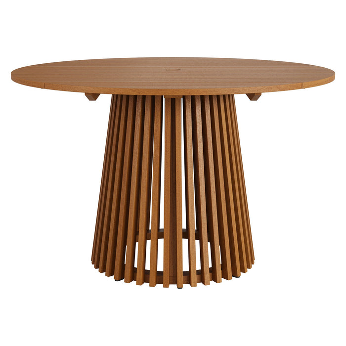 Modway Lane 47 Inch Round Outdoor Teak Wood Dining Table in Natural - front view