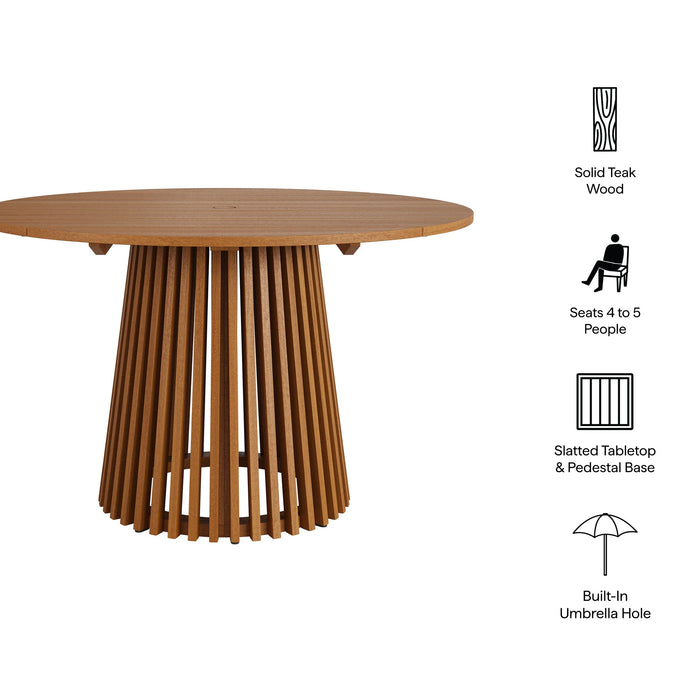 Modway Lane 47 Inch Round Outdoor Teak Wood Dining Table in Natural - dimensions and specifications