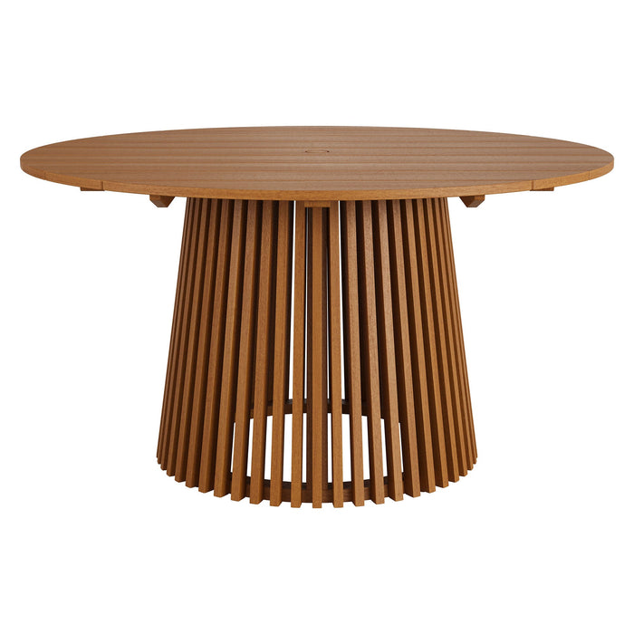 Modway Lane 55 Inch Round Outdoor Teak Wood Dining Table in Natural - front view