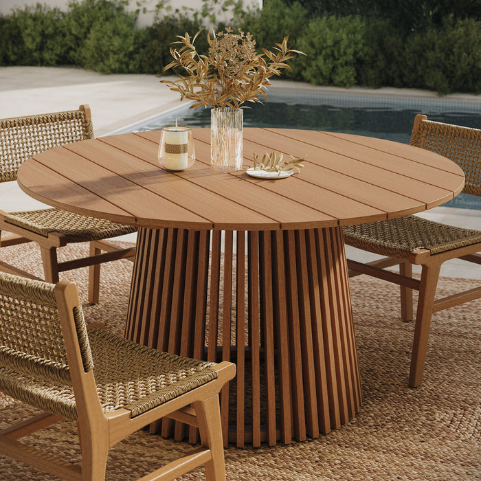 Modway Lane 55 Inch Round Outdoor Teak Wood Dining Table in Natural - lifestyle view 6