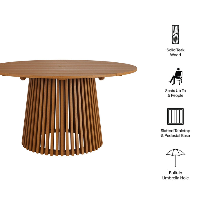 Modway Lane 55 Inch Round Outdoor Teak Wood Dining Table in Natural - dimensions and specifications
