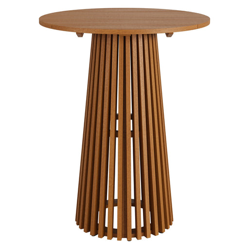 Modway Lane 31 Inch Round Outdoor Teak Wood Bar Table in Natural - front view