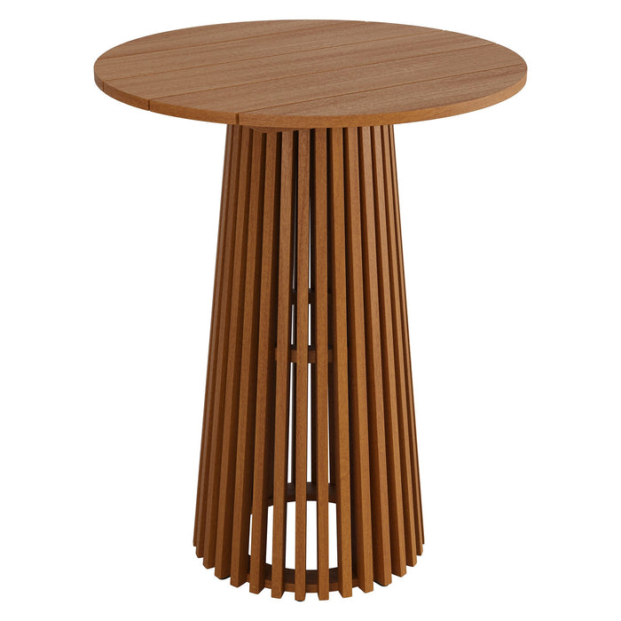 Modway Lane 31 Inch Round Outdoor Teak Wood Bar Table in Natural - angled view