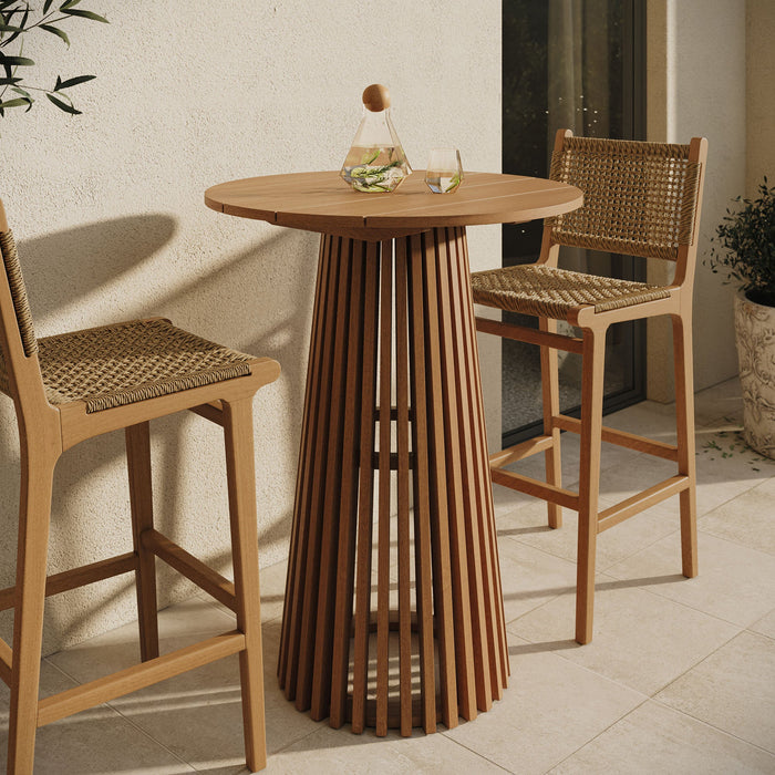 Modway Lane 31 Inch Round Outdoor Teak Wood Bar Table in Natural - lifestyle view 6