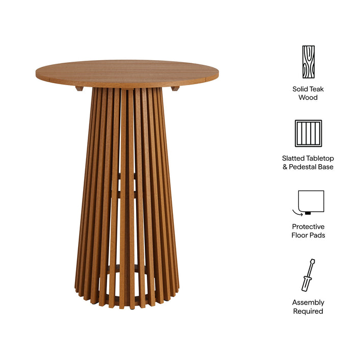 Modway Lane 31 Inch Round Outdoor Teak Wood Bar Table in Natural - dimensions and specifications