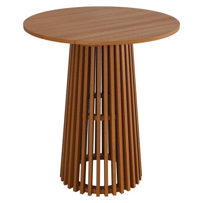 Modway Lane 35 Inch Round Outdoor Teak Wood Bar Table in Natural - angled view