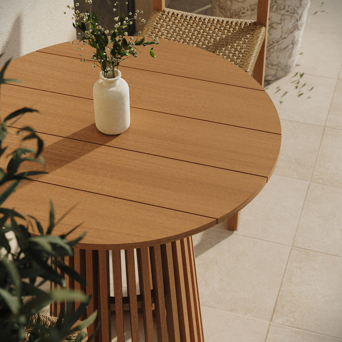 Modway Lane 35 Inch Round Outdoor Teak Wood Bar Table in Natural - lifestyle view