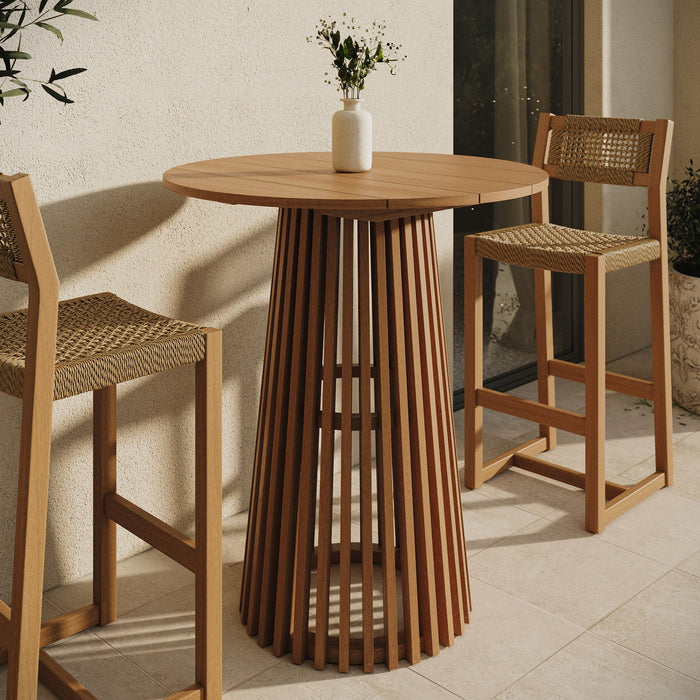 Modway Lane 35 Inch Round Outdoor Teak Wood Bar Table in Natural - lifestyle view 6