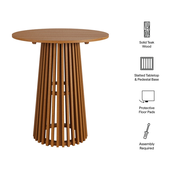 Modway Lane 35 Inch Round Outdoor Teak Wood Bar Table in Natural - dimensions and specifications