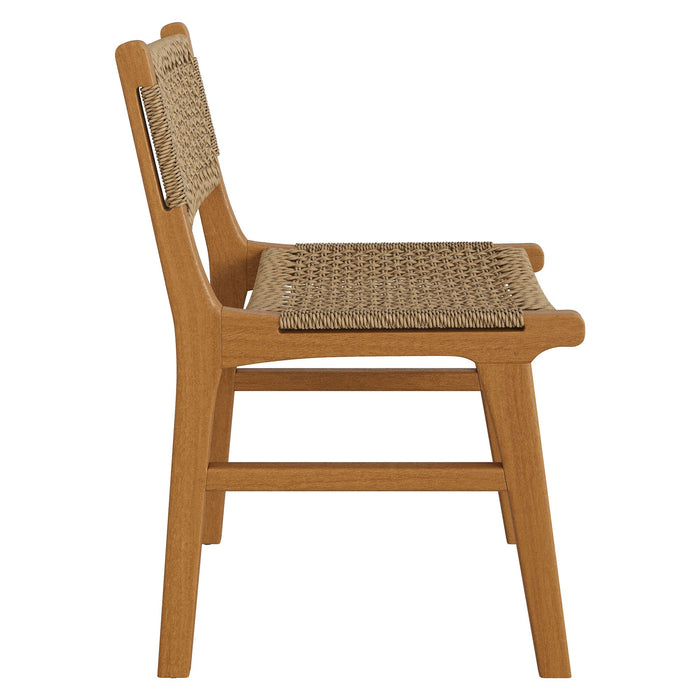 Modway Rowe Outdoor Teak Wood Dining Chair in Natural - angled view