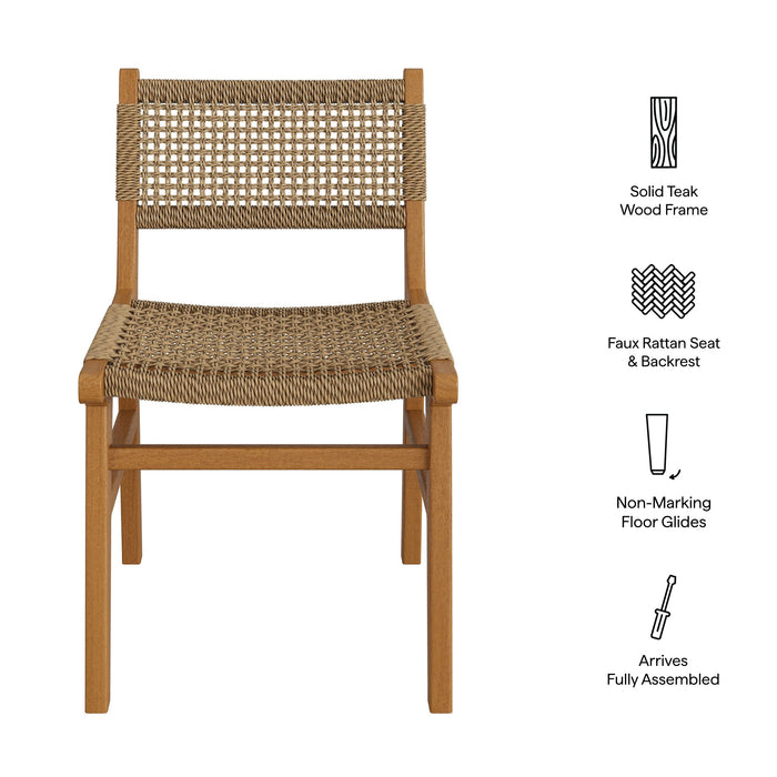 Modway Rowe Outdoor Teak Wood Dining Chair in Natural - dimensions and specifications