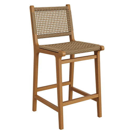 Modway Rowe Outdoor Teak Wood Counter Chairs Set of 2 in Natural - angled view