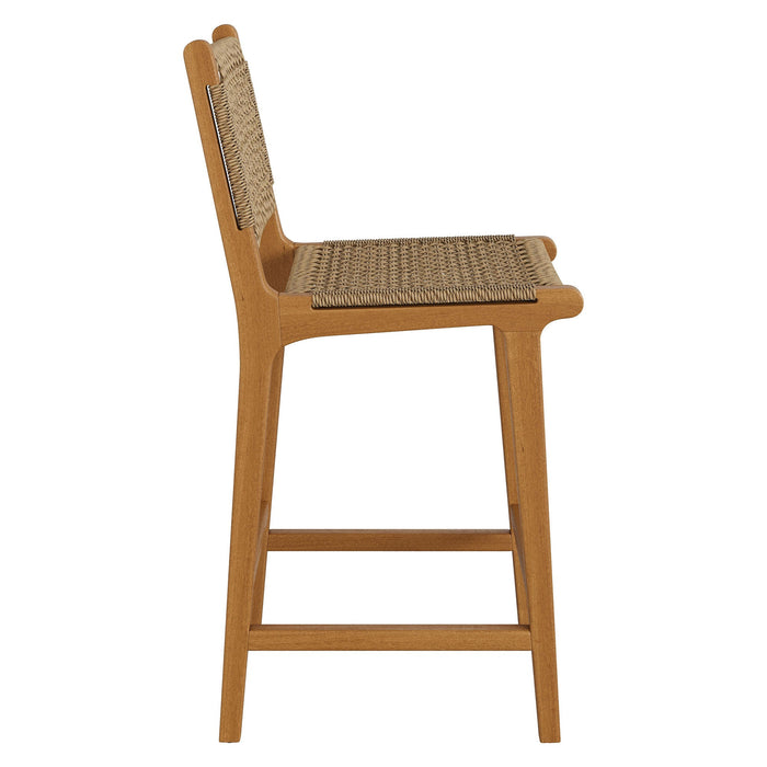 Modway Rowe Outdoor Teak Wood Counter Chairs Set of 2 in Natural - side view