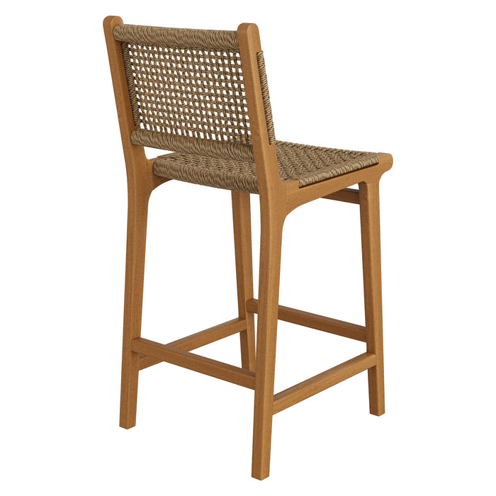 Modway Rowe Outdoor Teak Wood Counter Chairs Set of 2 in Natural - detail view