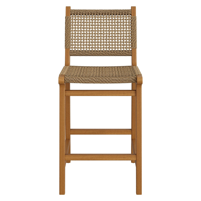 Modway Rowe Outdoor Teak Wood Counter Chairs Set of 2 in Natural - lifestyle view