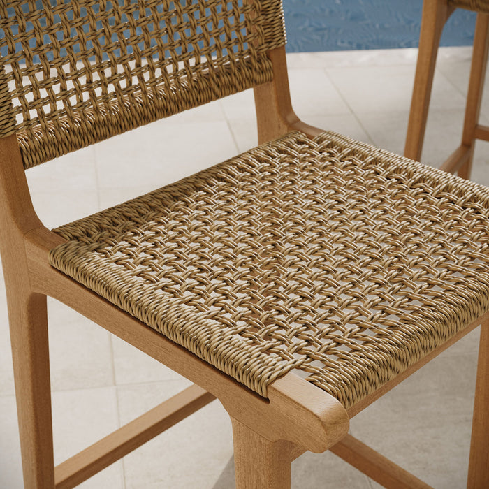 Modway Rowe Outdoor Teak Wood Counter Chairs Set of 2 in Natural - lifestyle view 7