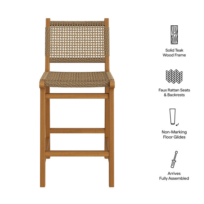 Modway Rowe Outdoor Teak Wood Counter Chairs Set of 2 in Natural - dimensions and specifications