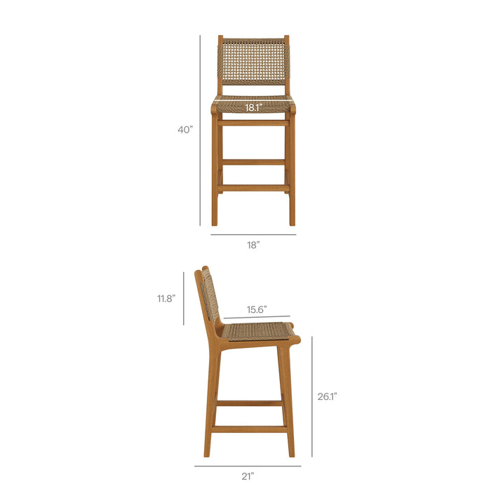 Modway Rowe Outdoor Teak Wood Counter Chairs Set of 2 in Natural - dimensions and specifications 10