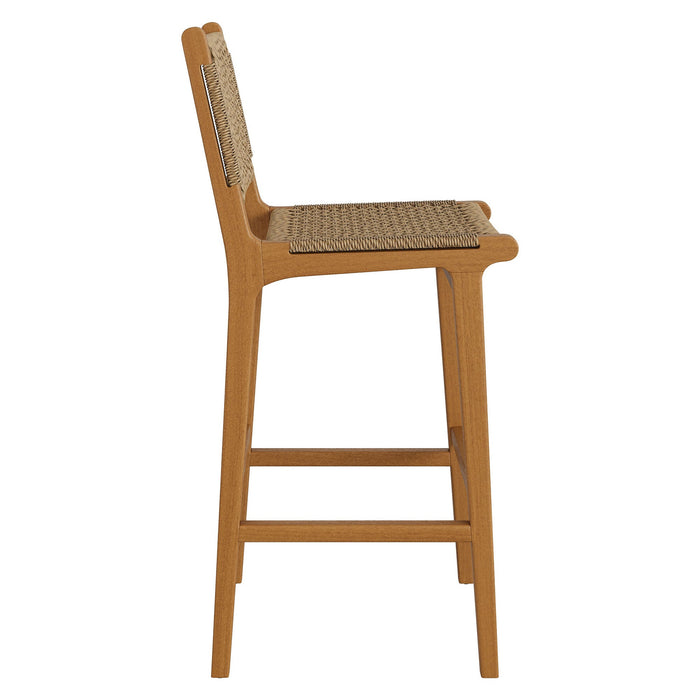 Modway Rowe Outdoor Teak Wood Bar Chairs Set of 2 in Natural - side view
