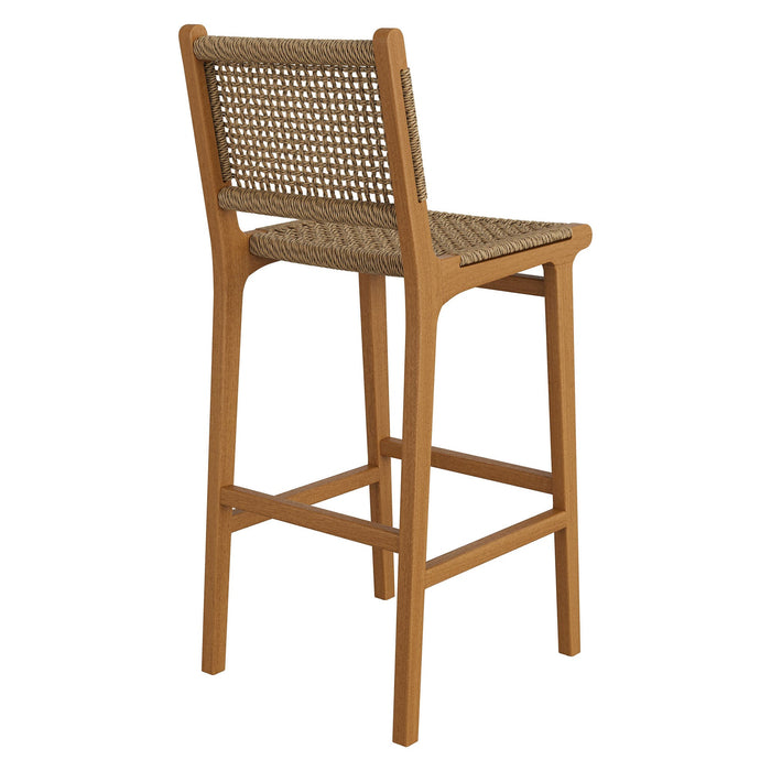 Modway Rowe Outdoor Teak Wood Bar Chairs Set of 2 in Natural - detail view