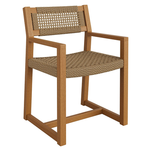 Modway Reed Outdoor Teak Wood Rattan Dining Chair in Natural - front view