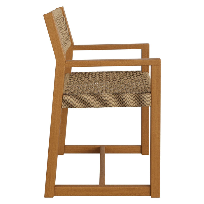 Modway Reed Outdoor Teak Wood Rattan Dining Chair in Natural - angled view