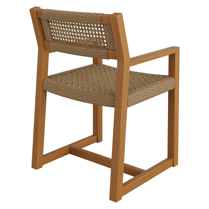 Modway Reed Outdoor Teak Wood Rattan Dining Chair in Natural - side view