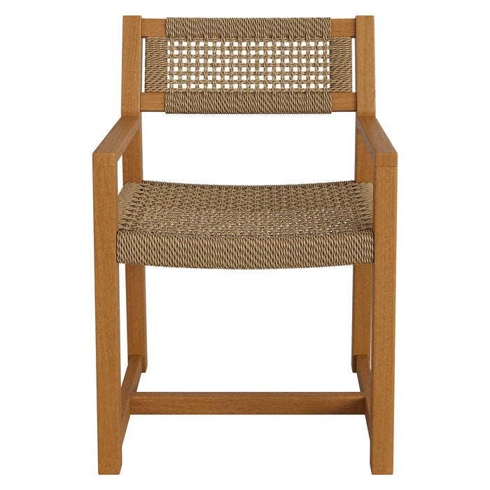 Modway Reed Outdoor Teak Wood Rattan Dining Chair in Natural - detail view