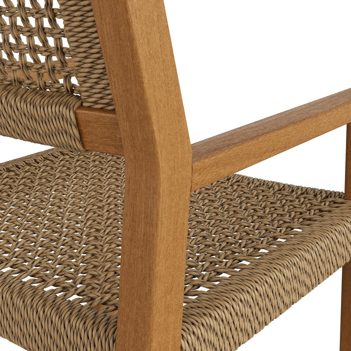 Modway Reed Outdoor Teak Wood Rattan Dining Chair in Natural - lifestyle view