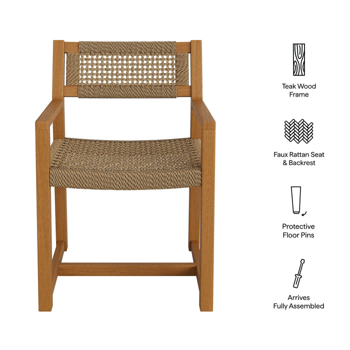 Modway Reed Outdoor Teak Wood Rattan Dining Chair in Natural - dimensions and specifications