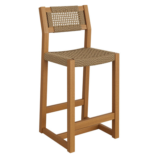 Modway Reed 40 Inch Outdoor Outdoor Teak Wood Counter Stool in Natural - front view