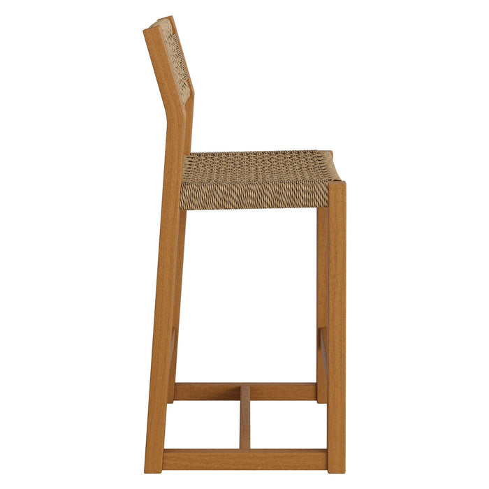 Modway Reed 40 Inch Outdoor Outdoor Teak Wood Counter Stool in Natural - angled view