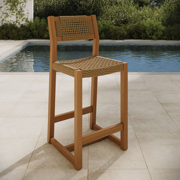 Modway Reed 40 Inch Outdoor Outdoor Teak Wood Counter Stool in Natural - lifestyle view 7