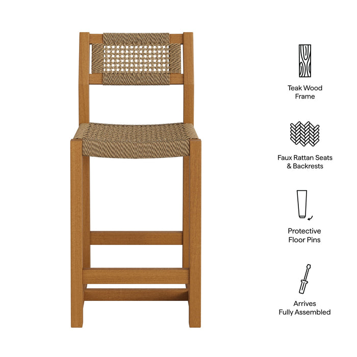 Modway Reed 40 Inch Outdoor Outdoor Teak Wood Counter Stool in Natural - dimensions and specifications