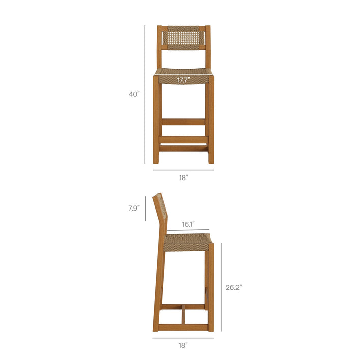 Modway Reed 40 Inch Outdoor Outdoor Teak Wood Counter Stool in Natural - dimensions and specifications 9