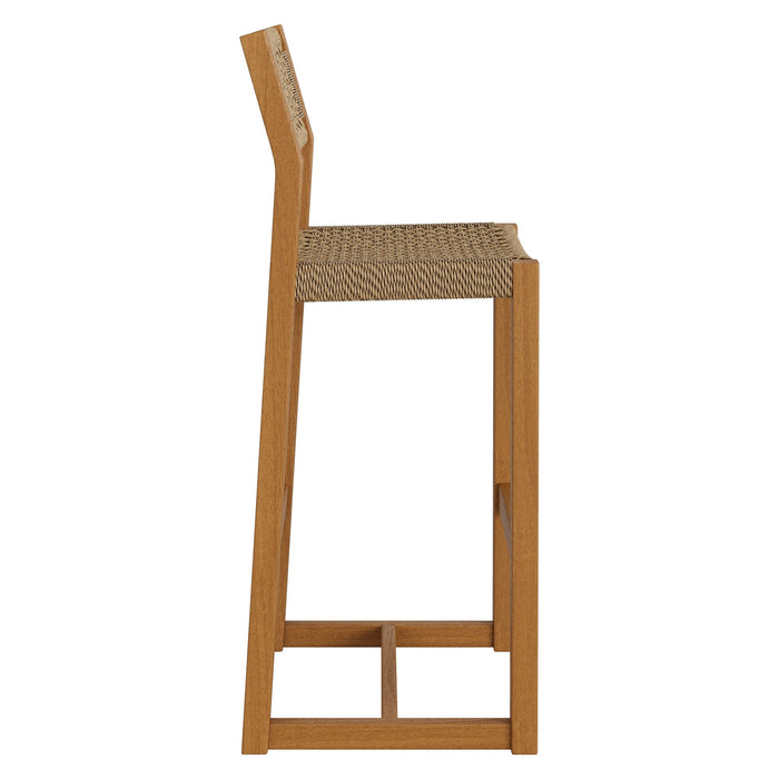 Modway Reed 44 Inch Outdoor Outdoor Teak Wood Rattan Bar Stool in Natural - angled view