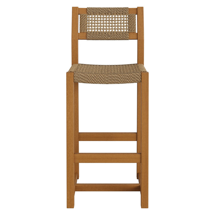 Modway Reed 44 Inch Outdoor Outdoor Teak Wood Rattan Bar Stool in Natural - detail view