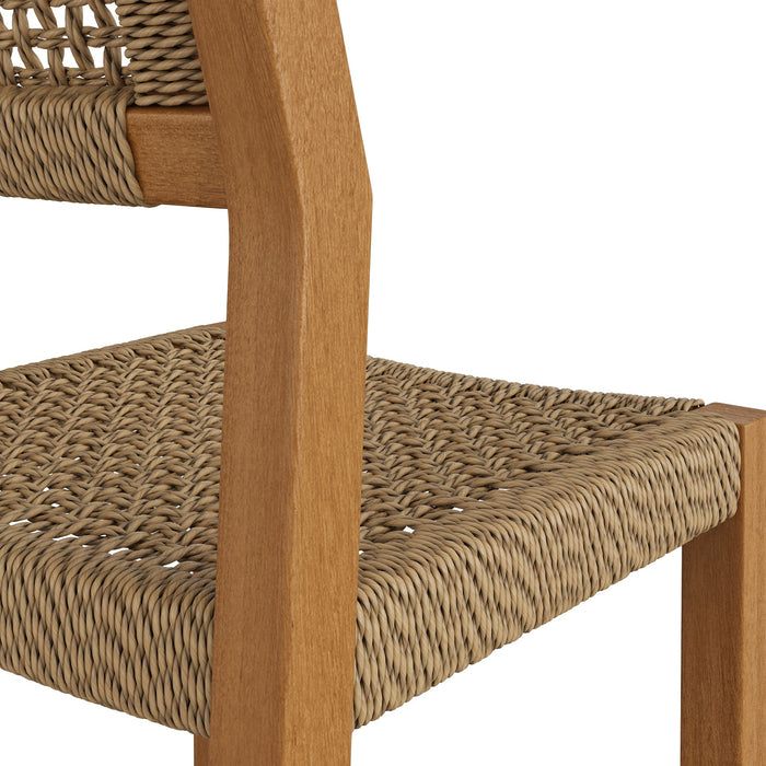 Modway Reed 44 Inch Outdoor Outdoor Teak Wood Rattan Bar Stool in Natural - lifestyle view