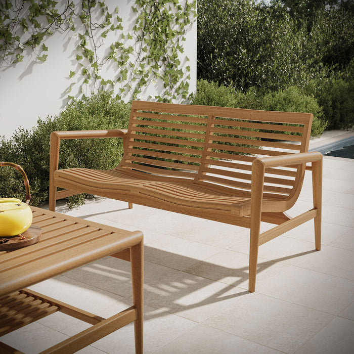 Modway Hayden 56 Inch Outdoor Teak Wood Loveseat in Natural - lifestyle view 7