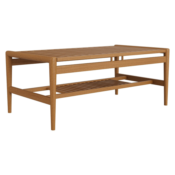 Modway Hayden 46 Inch Outdoor Teak Wood Coffee Table in Natural - front view