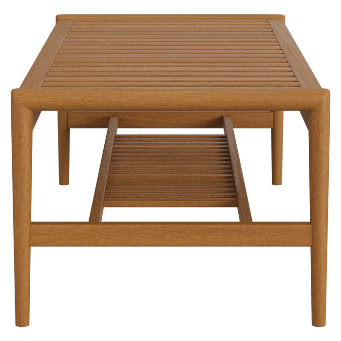 Modway Hayden 46 Inch Outdoor Teak Wood Coffee Table in Natural - angled view