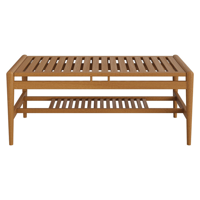 Modway Hayden 46 Inch Outdoor Teak Wood Coffee Table in Natural - side view