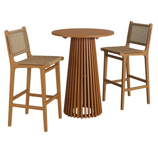 Modway Rowe 3-Piece Outdoor Teak Wood Bar Set in Natural - front view