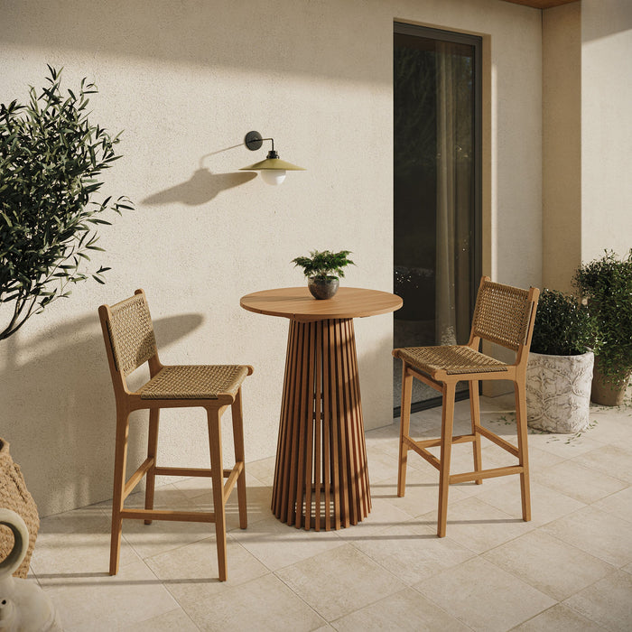 Modway Rowe 3-Piece Outdoor Teak Wood Bar Set in Natural - detail view