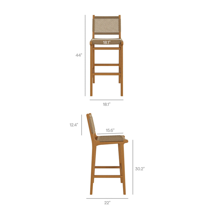 Modway Rowe 3-Piece Outdoor Teak Wood Bar Set in Natural - dimensions and specifications 7