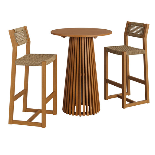 Modway Reed 3-Piece Outdoor Teak Wood Bar Set in Natural - front view